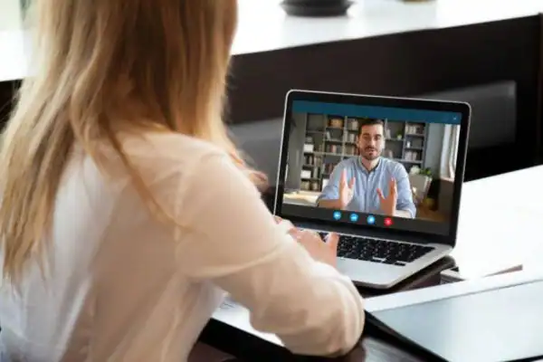 image of woman attending online mediation Durham speak to our team today!