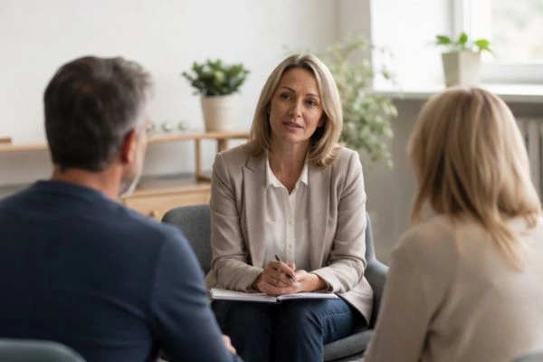 Couple discussing financial arrangement , pensions in divorce Durham